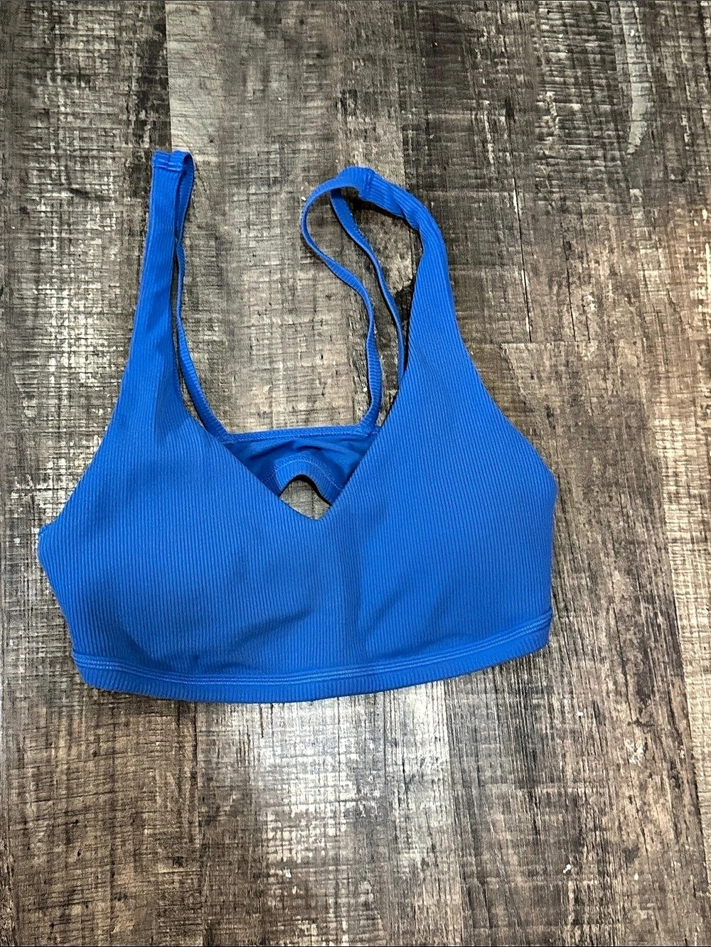 Offline by Aerie Rib Strappy Back Sports Bra Blue Top: Size Medium